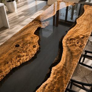 Poplar Burl Black Transparent Epoxy Resin Waterfall Table