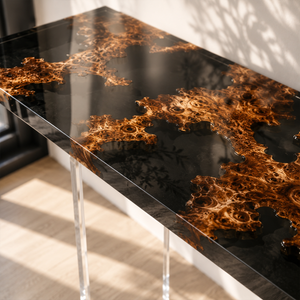 Cunninghamia Burl Transparent Black Epoxy Resin Console Table