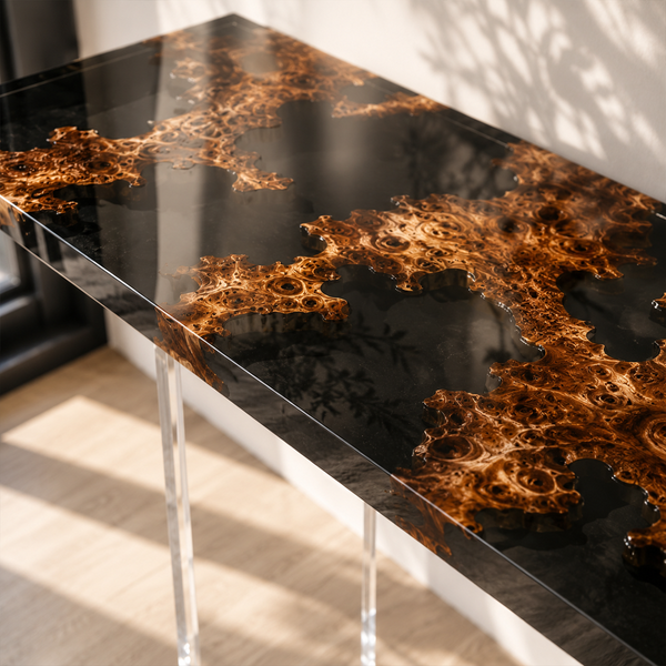 Cunninghamia Burl Transparent Black Epoxy Resin Console Table