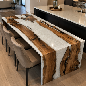 Olive Wood Crystal Epoxy Resin WaterFall Table