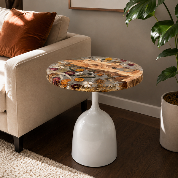 Olive Wood Natural Round Epoxy Resin Side Table
