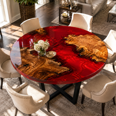 Poplar Burl Magma Swirl Red Epoxy Resin Round Table