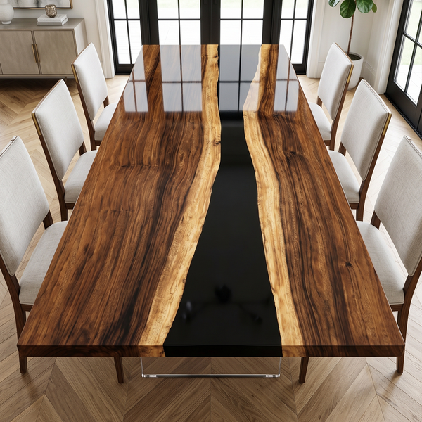 Walnut Black River Transparent Epoxy Resin Dining Table