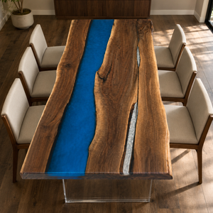 Black Walnut Deep Ocean Wave Shimmer Epoxy Resin Dining Table