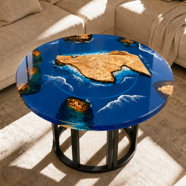 Walnut Ocean Wave Island Epoxy Resin Round Table