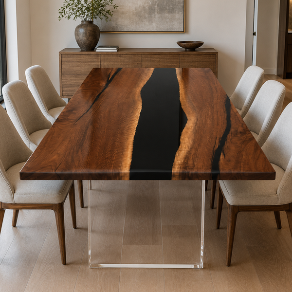 Black Walnut Black River Live Edge Epoxy Resin Dining Table