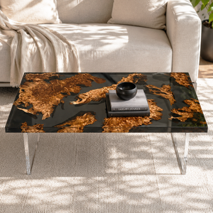 Cunninghamia Burl Transparent Black Epoxy Resin Coffee Table