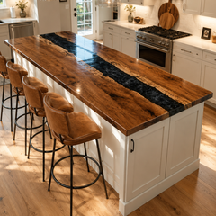 Walnut Wood Black River Live Edge Epoxy Resin Countertop