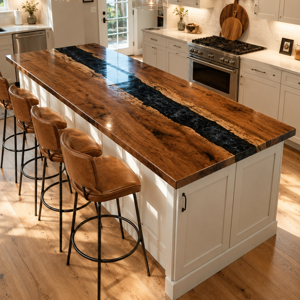 Walnut Wood Black River Live Edge Epoxy Resin Countertop
