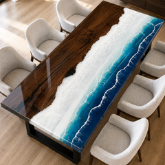 Black Walnut Beach Wave Epoxy Resin Dining Table