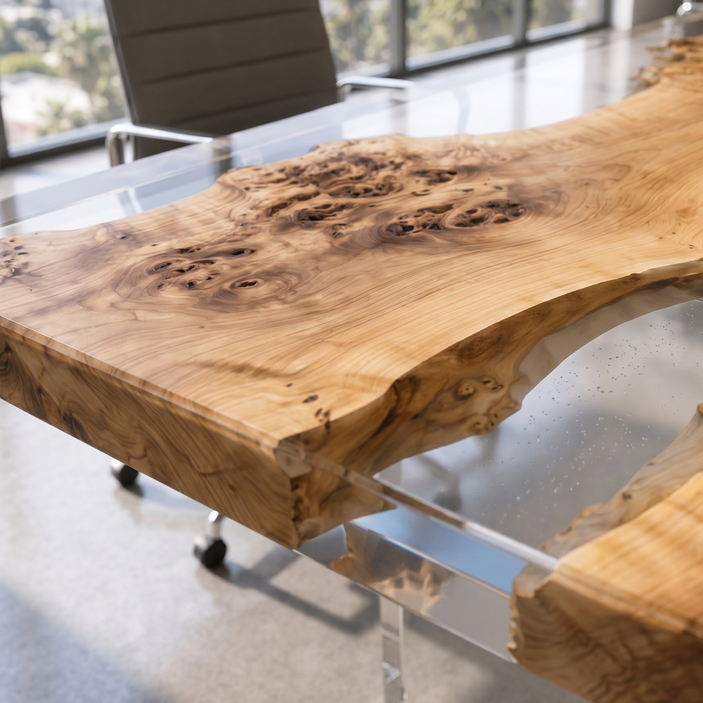 Poplar Burl Crystal Clear Epoxy Resin Conference Table