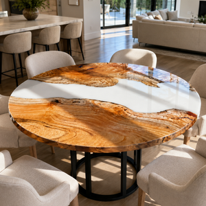 Japanese Beech Natural Organic Wood Form White Epoxy Resin Round Table