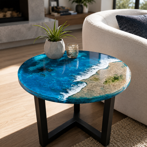 Pure Resin Transparent Ocean Wave Round Side Table