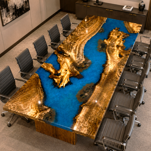 Golden Camphor Ocean Blue River Epoxy Resin Conference Table
