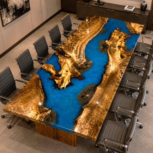 Golden Camphor Ocean Blue River Epoxy Resin Conference Table