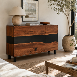 Walnut Wood Black Stream Epoxy Resin Entrance Cabinet