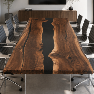 Black Walnut Live Edge Black River Epoxy Resin Conference Table