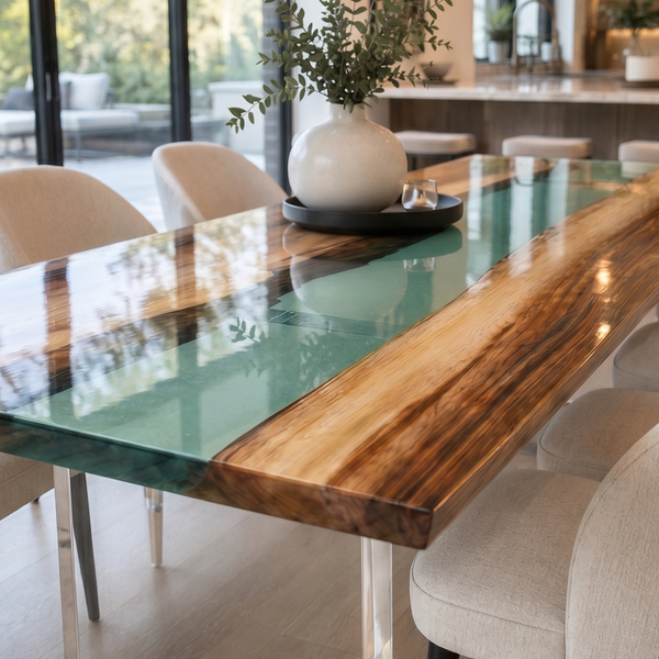 Walnut Live Edge Green River Transparent Epoxy Resin Dining Table
