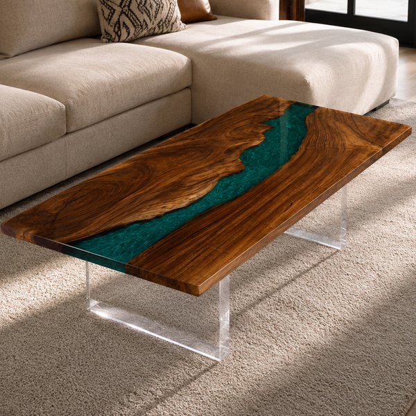 Walnut Swirl Green Epoxy Resin Coffee Table