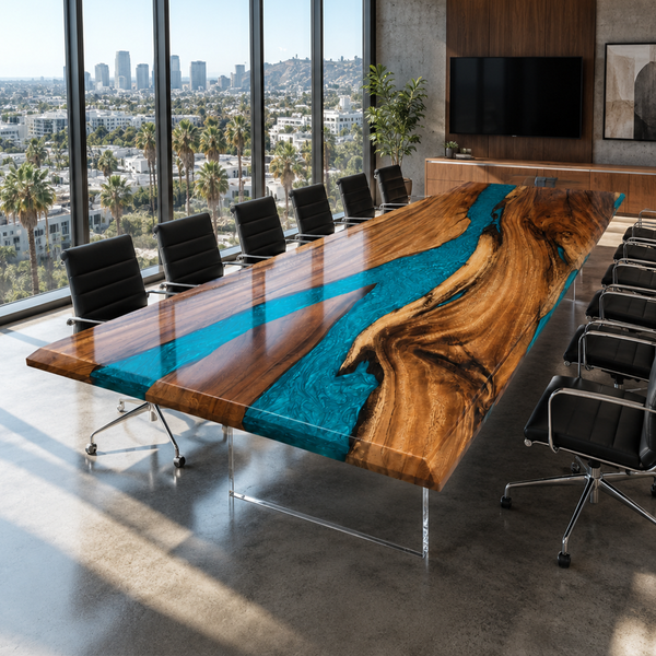 Walnut Turquoise Swirl Epoxy Resin Dining Table