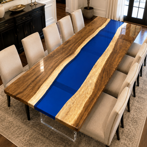 Walnut Clear Blue Epoxy Resin Dining Table