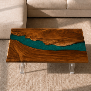 Walnut Swirl Green Epoxy Resin Coffee Table
