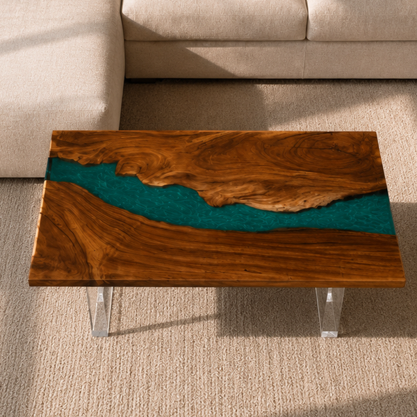 Walnut Swirl Green Epoxy Resin Coffee Table