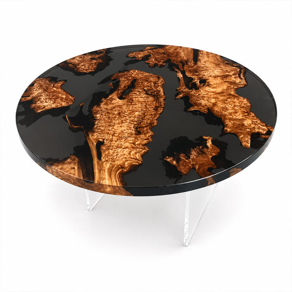 Cunninghamia Burl Black River Archipelago Round Epoxy Resin Coffee Table