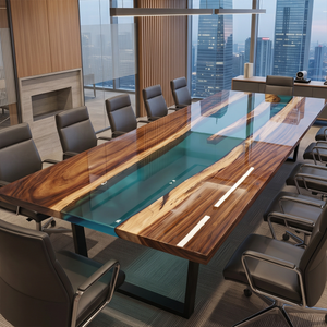 Walnut Wood Blue River Transparent Epoxy Resin Dining Table