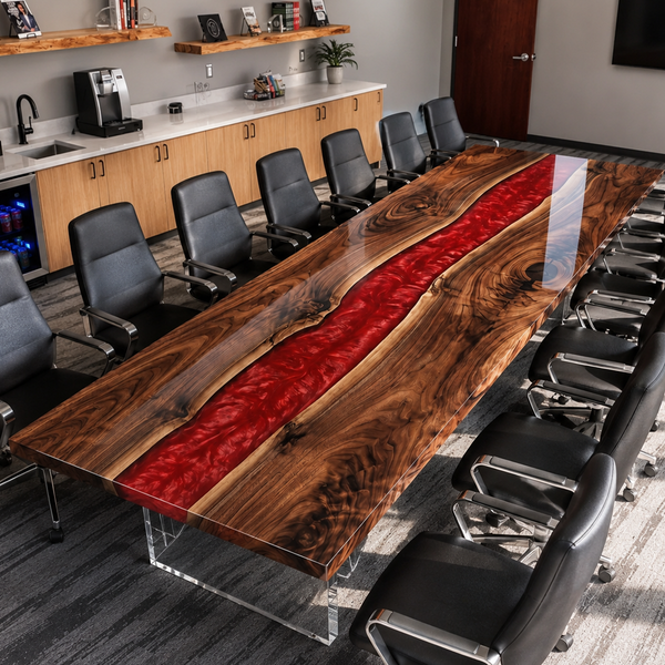 Black Walnut Swirling Magma River Red Epoxy Resin Conference Table