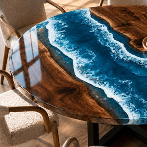 Walnut Seascape Blue Wave Epoxy Resin Round Table