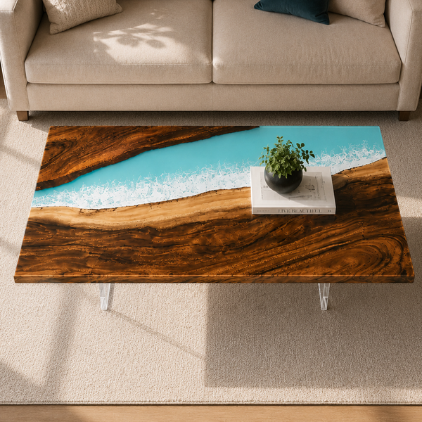 Walnut Ocean Whisper Epoxy Resin Coffee Table