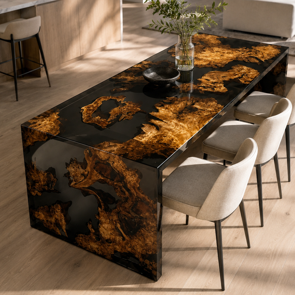 Cunninghamia Transparent Black Premium Straight-Edge Epoxy Resin WaterFall Table