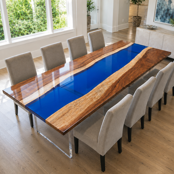 Walnut Clear Blue Epoxy Resin Dining Table