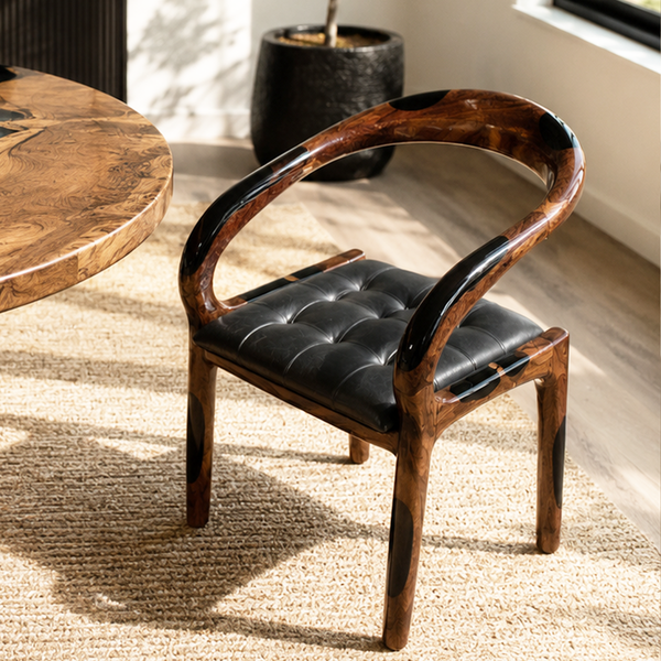 Walnut Solid Wood Black Resin Accent Epoxy Resin Chair