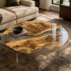 Poplar Glacial Stream Clear Round Epoxy Resin Coffee Table