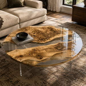 Poplar Glacial Stream Clear Round Epoxy Resin Coffee Table