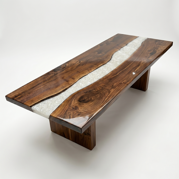 Black Walnut Swirling River White Epoxy Resin Dining Table