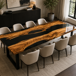 Olive Wood Black River Epoxy Resin Dining Table