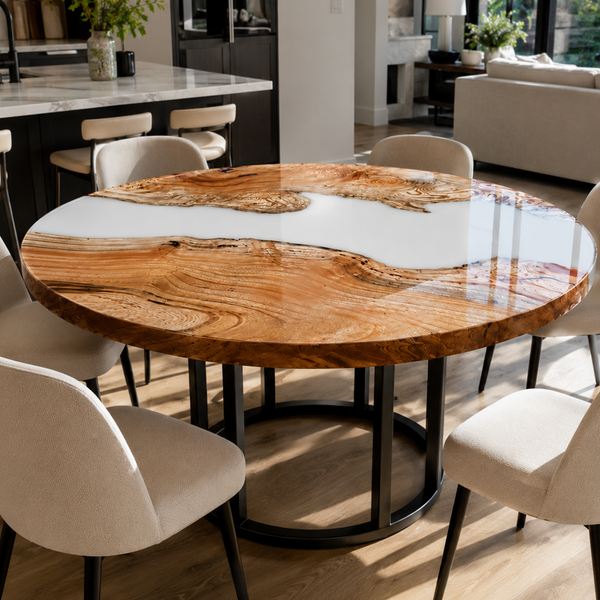 Japanese Beech Natural Organic Wood Form White Epoxy Resin Round Table
