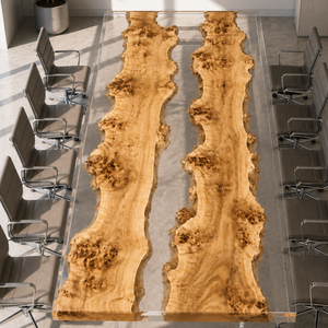 Poplar Burl Crystal Clear Epoxy Resin Conference Table