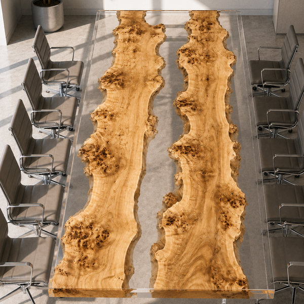 Poplar Burl Crystal Clear Epoxy Resin Conference Table