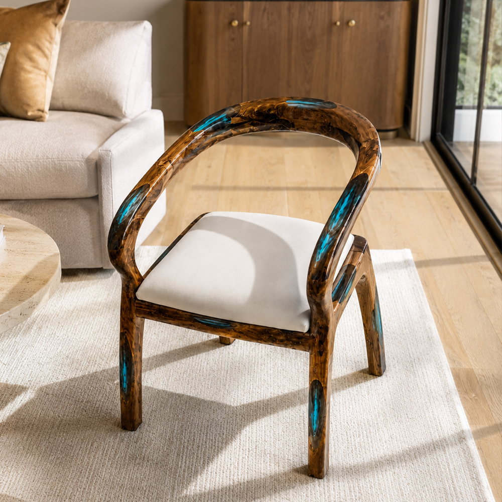 Oceanic Blue Burl Wood Epoxy Resin Chair