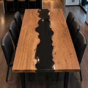 Black Walnut Wood Handcrafted Black River Epoxy Resin Dining Table