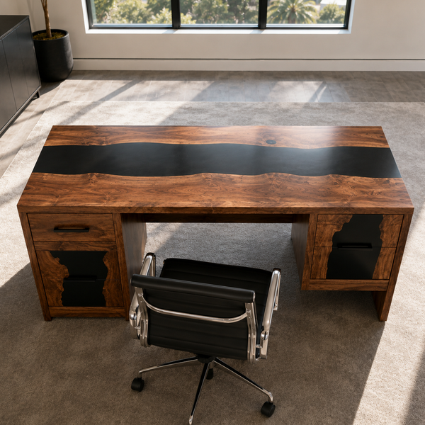 Black Walnut River Executive Epoxy Resin Desk