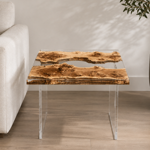 Poplar Wood Square Clear Epoxy Resin Side Table