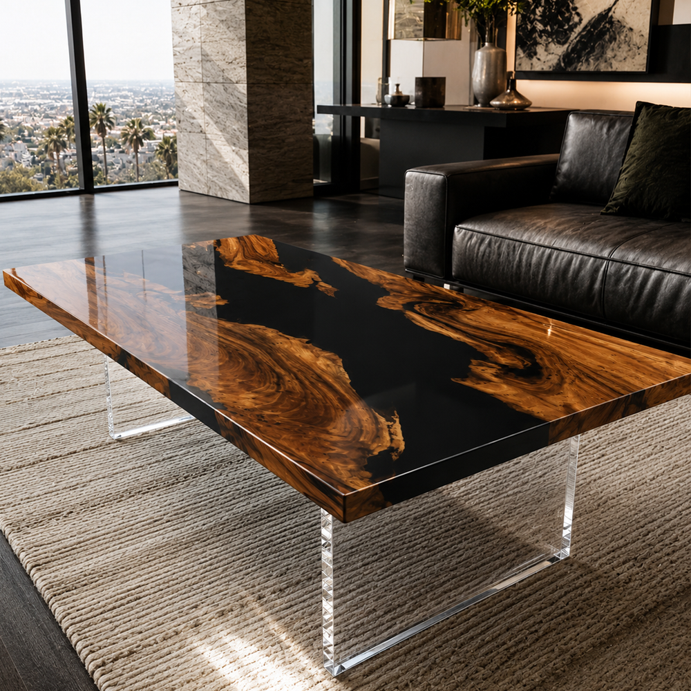 Walnut Black River Epoxy Resin Coffee Table