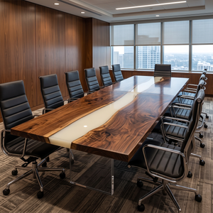 Walnut Wood White River Inlay Epoxy Resin Conference Table