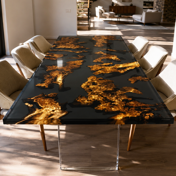 Cunninghamia Burl Black Transparent Epoxy Resin Dining Table