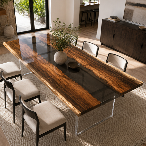 Walnut Wood Black River Transparent Epoxy Resin Dining Table
